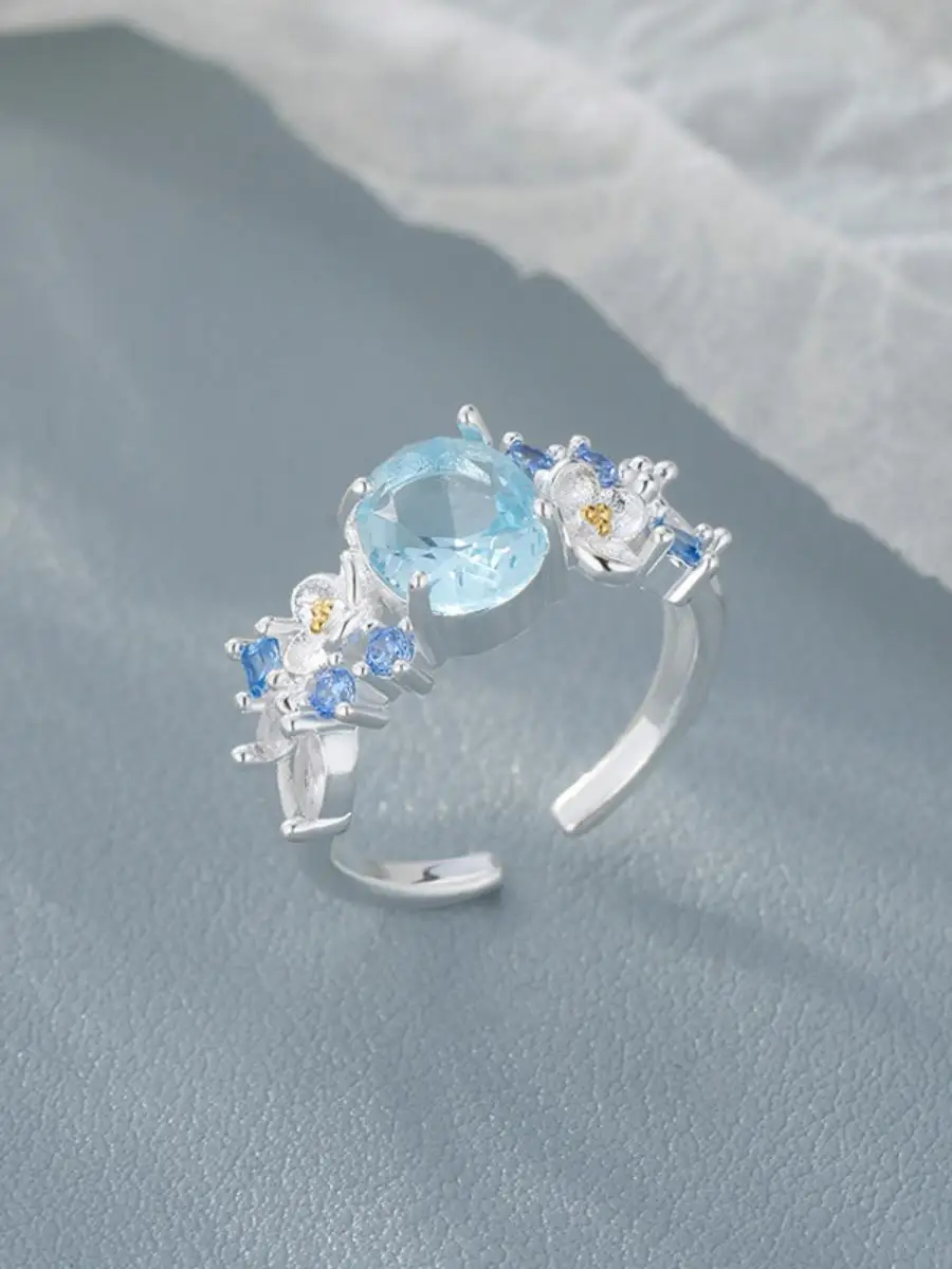 

2024 New Fairy Blue Ring Women's Medieval Luxury Ele Silver Engagement Ring Faion Jewelry Accories