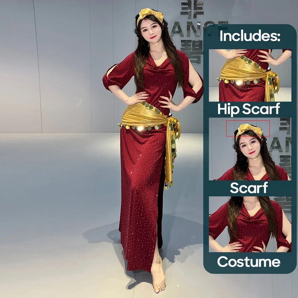 Adult Women Baladi Practice Costumes Stage Performance Costumes Folk Robes Hip Scarf Training Cotumes Belly Dance Costumes