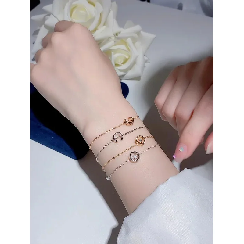 Sterling Silver Cross Lattice bracelet water ice moon single diamond simple senior sense overlap wear light luxury bracelet