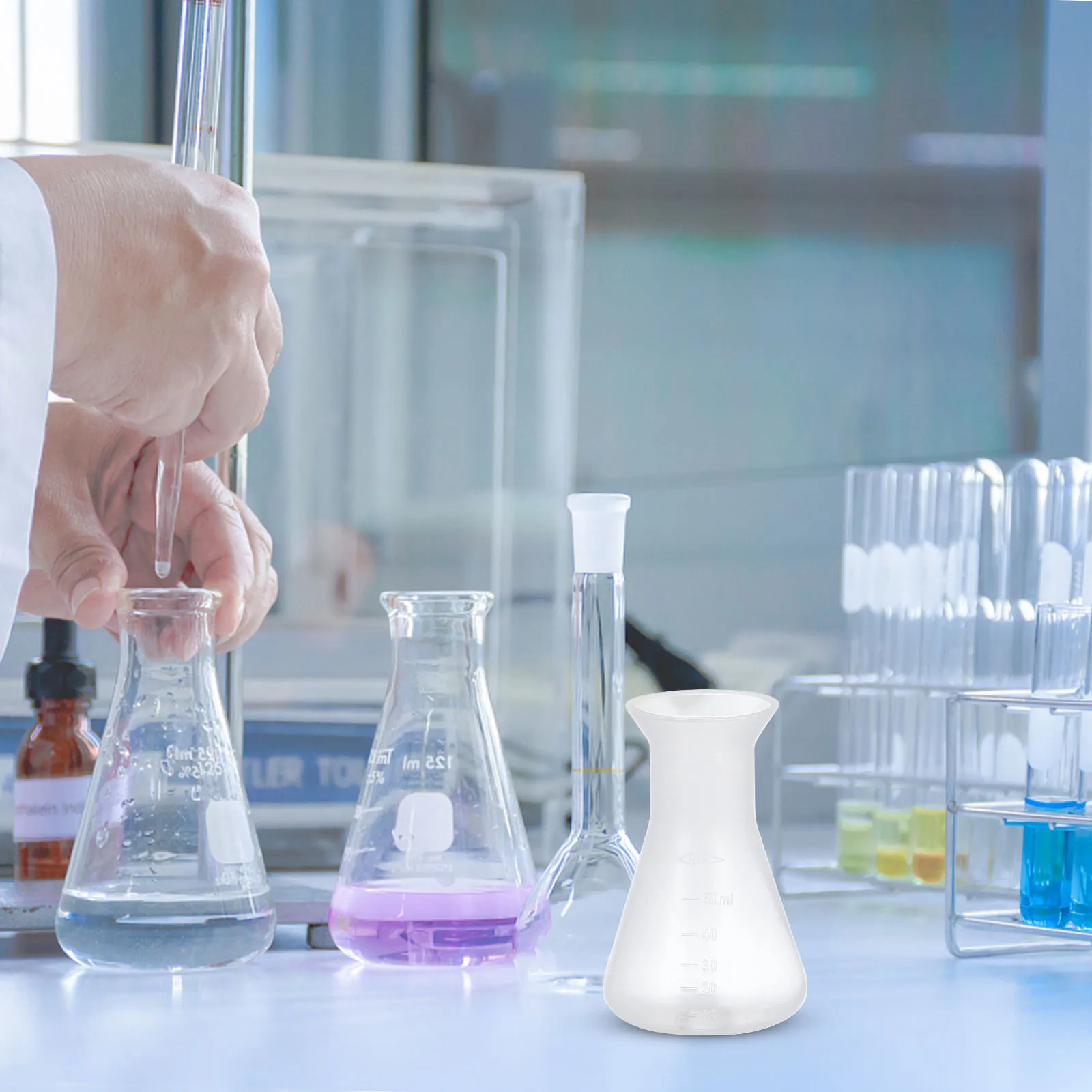 5Pcs Transparent Science Flask Plastic Flask for Laboratory Accurate Scale Line No Bubbles Burrs Chemical Experiment Supply