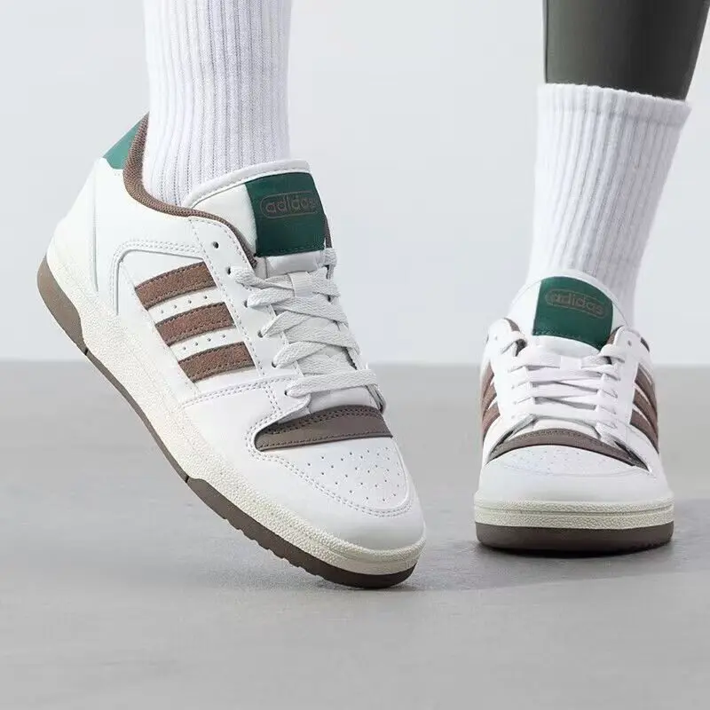 Adidas JQ5302 Low Top Casual Skate Shoes Synthetic Leather Upper Three Stripes Rubber Outsole Fashion Sneakers White Brown Green