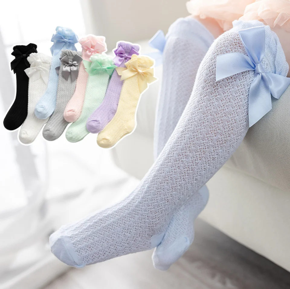 

0-4T Newborn Baby Girl Bowknot Middle Tube Socks Bow Knee High Long Cotton Lace Baby Socks Comfortable Children Princess Socks