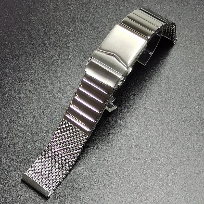 Premium Thick Adjustable Shark Mesh Stainless Steel Watch Band Deployment Clasp 20MM 22MM Bracelet