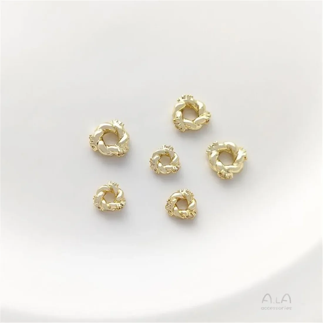 6PCS 5mm 6.5mm 14K White Gold Inlaid with Zircon Twist Bead Garland Spacer, Handmade Jewelry Accessories, C332, Light, 18K