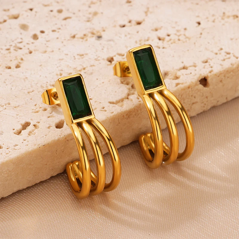 

Green Square Zircon Claw Hook Earrings for Women Stainless Steel Gold Color Earrings 2024 Trend Wedding Party Jewelry Gift