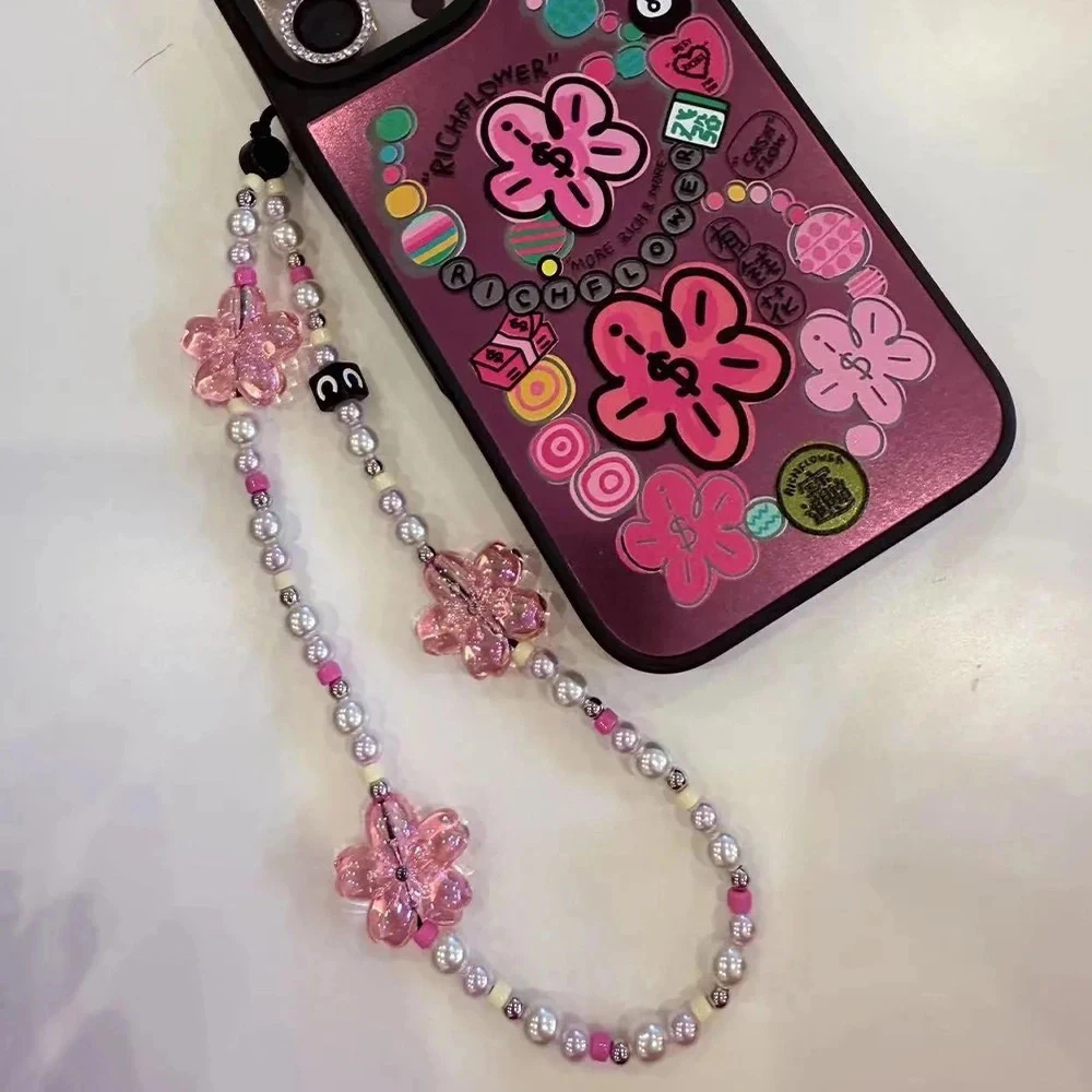 

Sakura Phone Charm Short Chain Mobile Phone Straps for IPhone Lanyard Bracelet for Samsung Galaxy