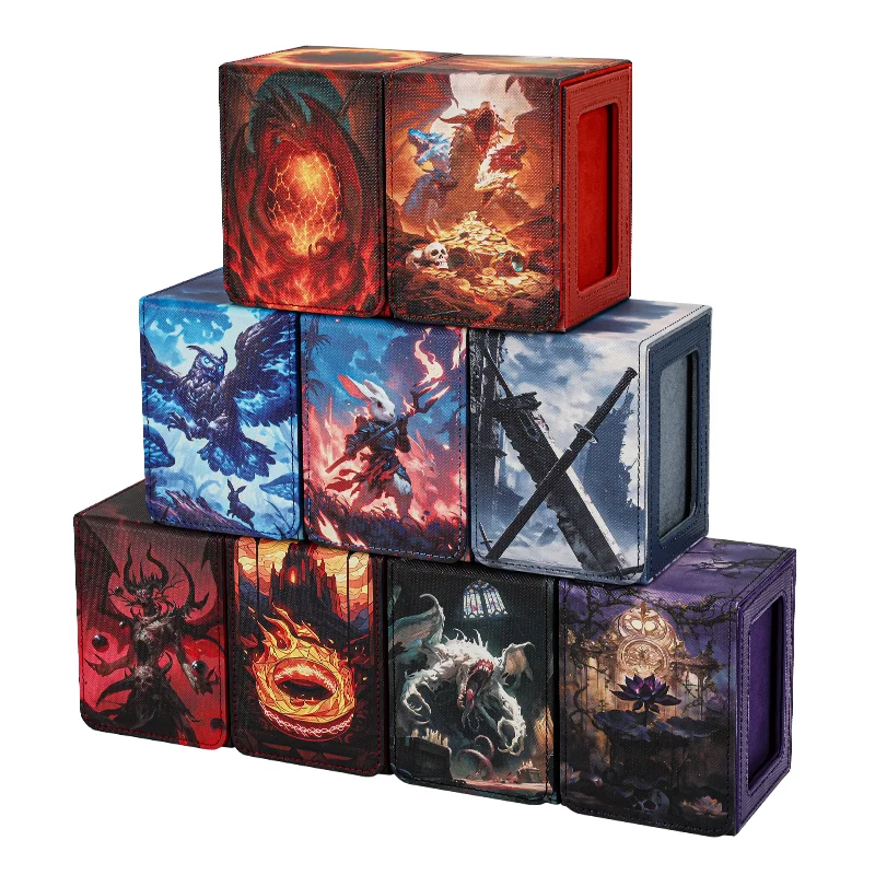 Kartenbox für Karten mit Musteraufdruck und Sichtfenster, fasst 100+ doppelt umhüllte Karten, PU-Leder-Kartenbox passend für TCG-Karten – Detail 6