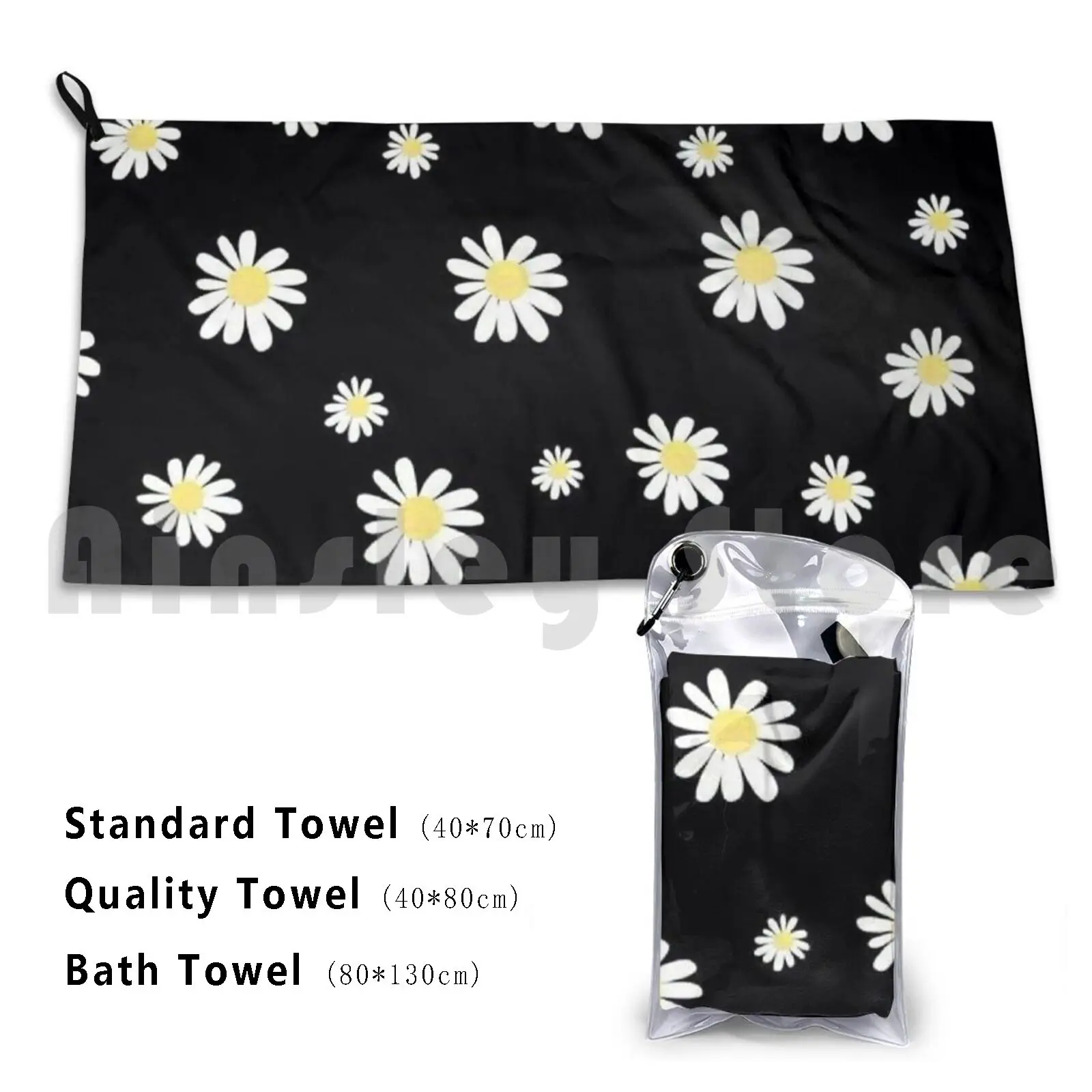 Daisy Pattern Custom Towel Bath Towel Daisies Daisy Black Pattern Phone Case Pretty Flowers Floral Garden