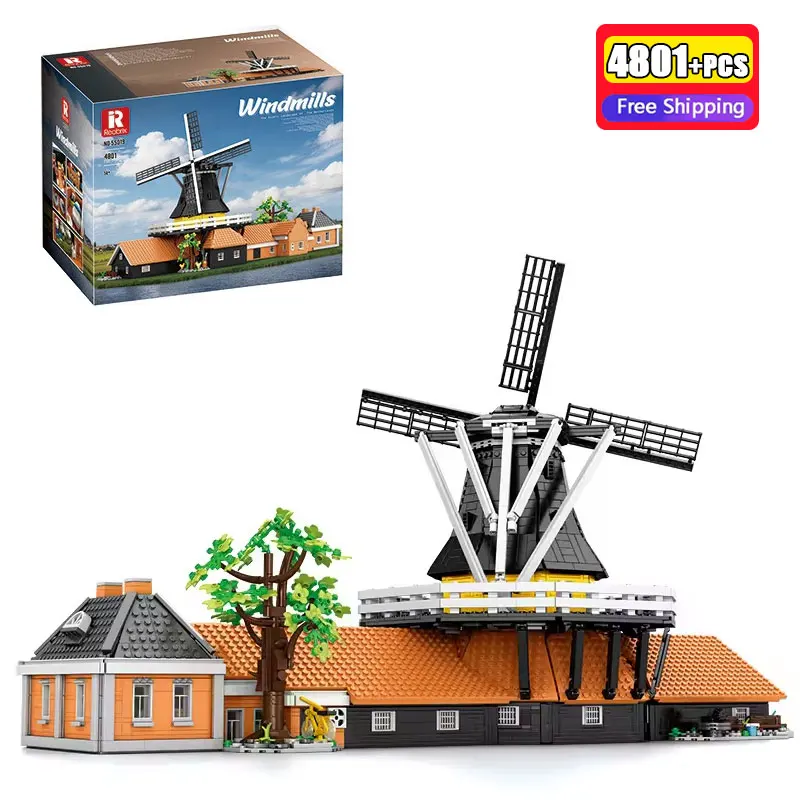 

55019 Конструктор «Голландские ветряные мельницы» (4801 деталь), MOC-модель, архитектурный набор, развивающая игрушка для мальчиков