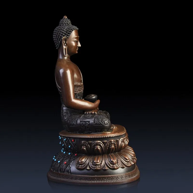 Vintage Brass Sitting Amitabha Buddha Figurine Sakyamuni Statue for Collection Journey Worship Antique Home Desktop Decoration
