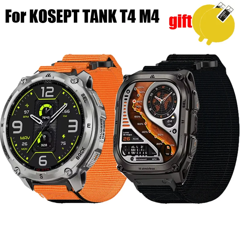 

For KOSPET Tank T4 M4 Strap Smart Watch Nylon Canvas Sports soft Band Women men Outdoor Belt Screen protector film