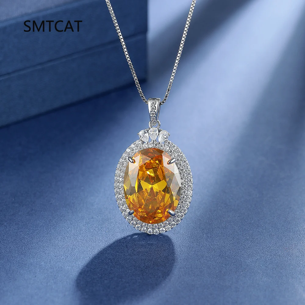 

Oval Cut Natural Yellow Citrine 925 Sterling Silver Pendant Necklace for Women Fashion Statement Pear Gemstone Jewelry Choker