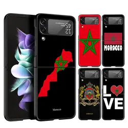 For Samsung Galaxy Z Flip 3 4 5 Hard Black Folding PC Phone Case Morocco Flag Soccer For Samsung Z Flip3 Cover Protect Shell