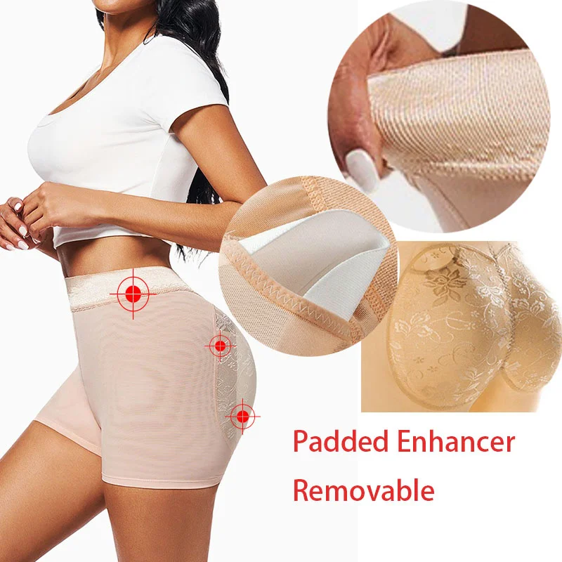 GUUDIA Removable Padded Shaper Panties Shorts Lace Breathable Butt Lifter Hip Enhancer Shapewear Panties High Waist Push Up