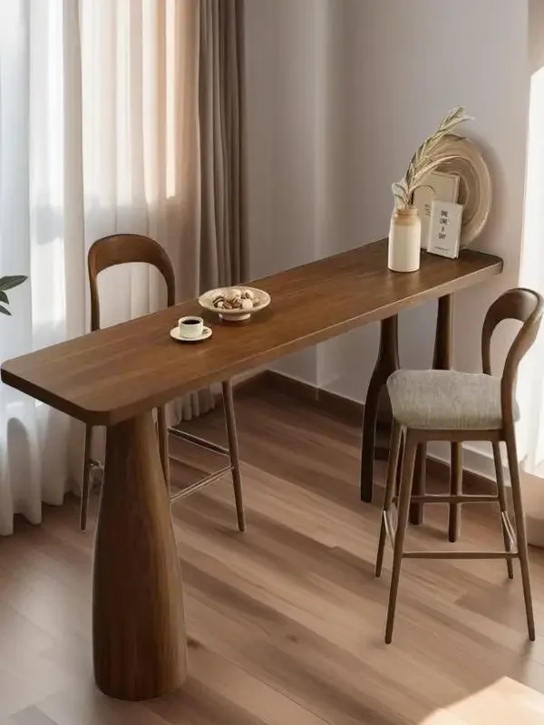Solid wood bar table Family kitchen Long high table and chairs Japanese style wall partition bar