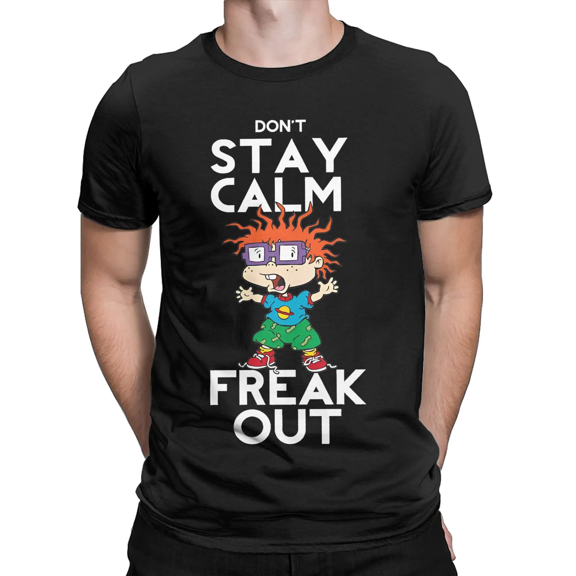 Rugrat Chuckie Don't Stay Calm Freak Out Humor  Tee Shirt for Men Women Printed T Shirts  Cotton Clothes