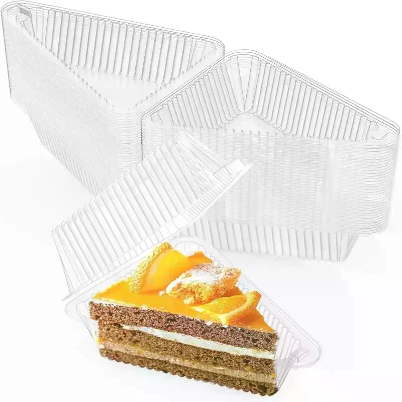 50/100Pcs Cake Slice Container Clear Triangle Dessert Box Reusable Food Packing Box Stackable Sandwich Holder For Fruit Cake