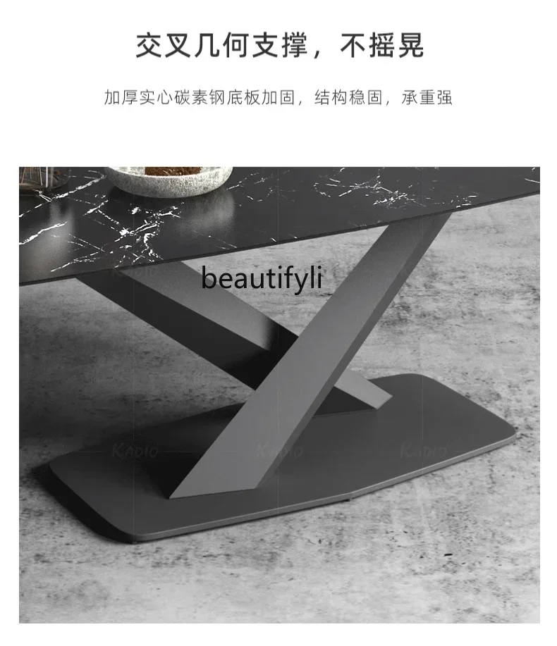 ss7486 Designer Italy imported rock slab scratch-resistant high temperature modern rectangular dining table and chairs New Light