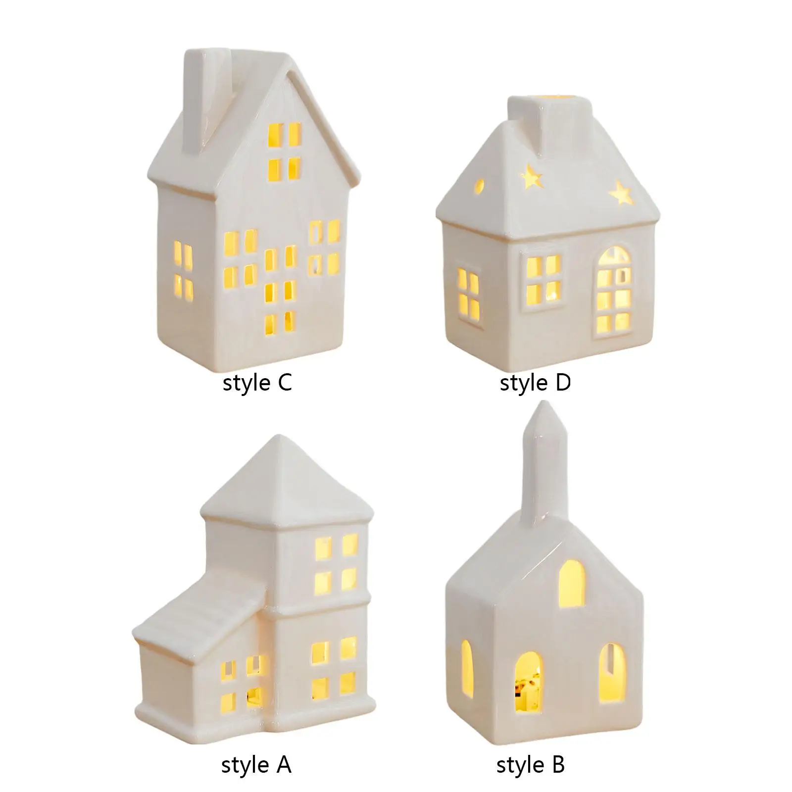 Light up Christmas Village Xmas Decor Crafts Collectible Decorative Rustic Ceramic Houses for Home Farmhouse Desk Indoor Shelf