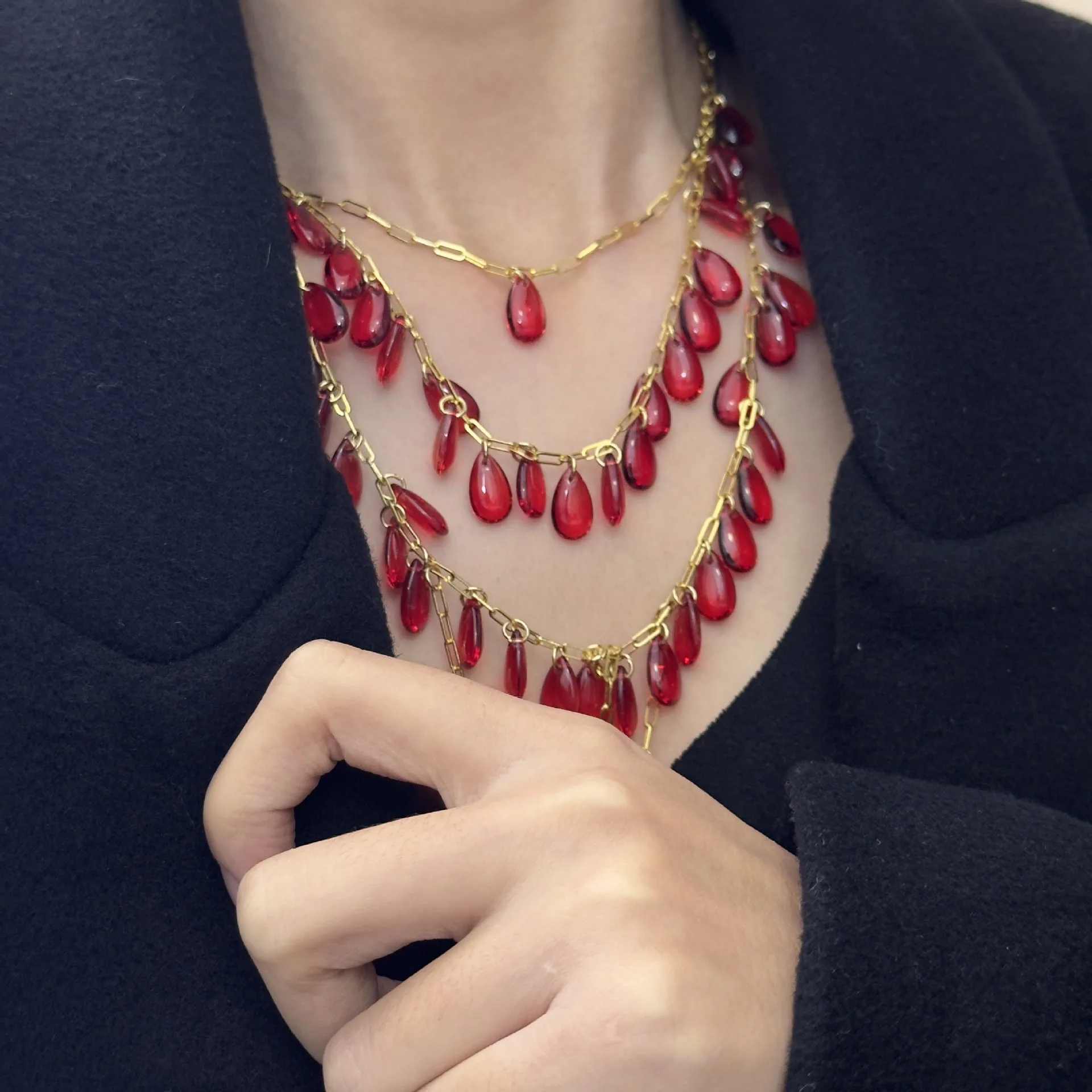 Palace Feng Shui Drops Pomegranate Red Stacking Necklace Retro Subculture Personalized Clavicle Chain