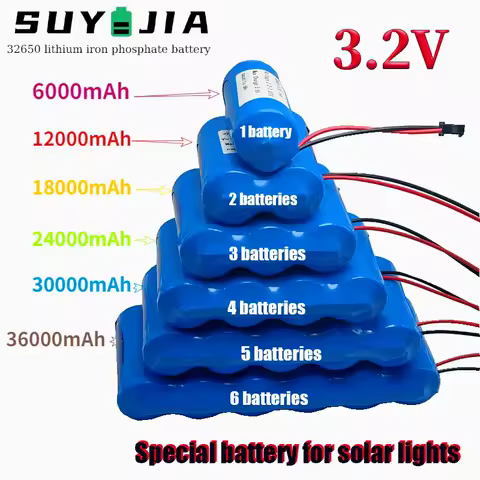 32650 1-6 Cell Battery Pack 3.2V LiFePO4 Battery Lithium Iron Phosphate Battery 6000mAh-36000mAh for Outdoor Solar Street Lights
