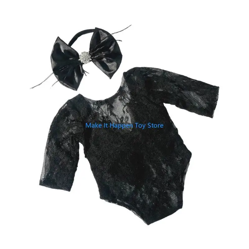 مجموعة رومبير دانتيل 28EC رومبير دانتيل رقيق مع عصابة رأس للتصوير الفوتوغرافي لحديثي الولادة تتضمن عصابة رأس للأطفال من عمر 0 6