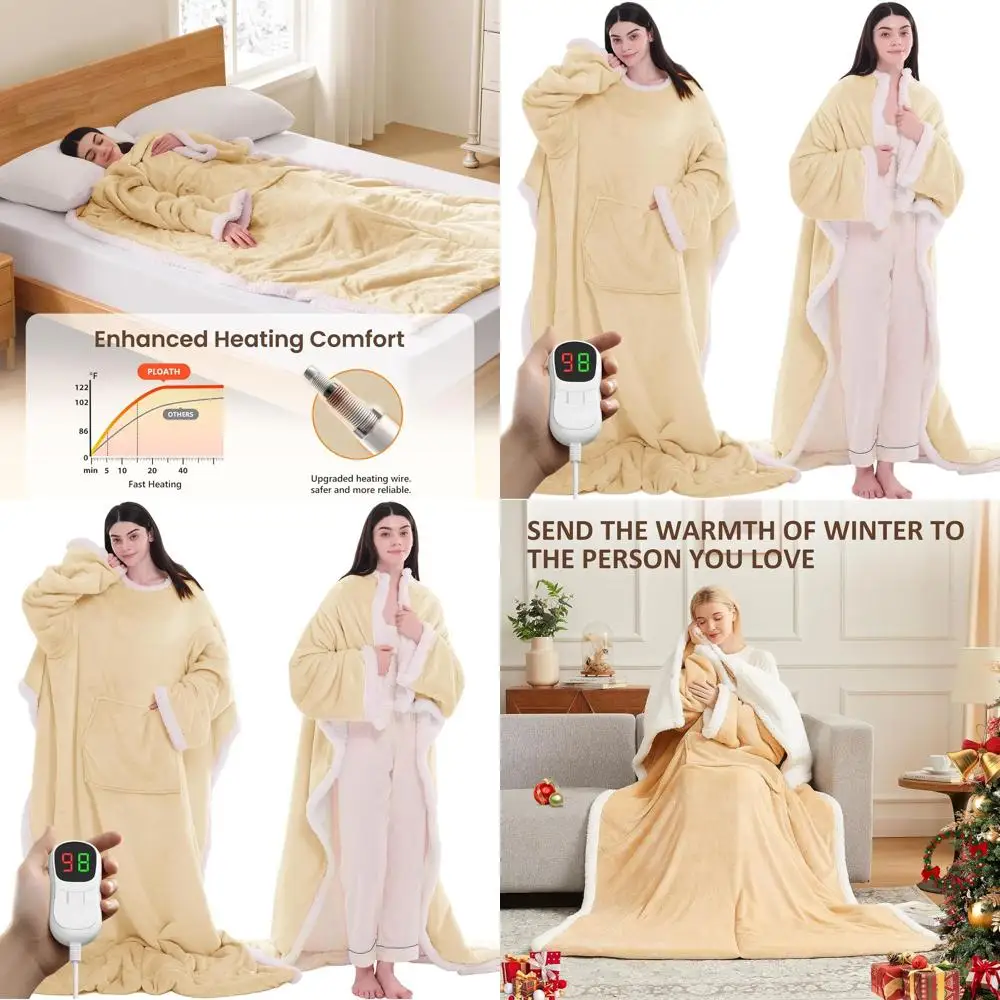 

Electric Heated Shawl with 10 Temperature Settings and Multi-Time Options, 50x75 Beige Sherpa Hoodie Wrap