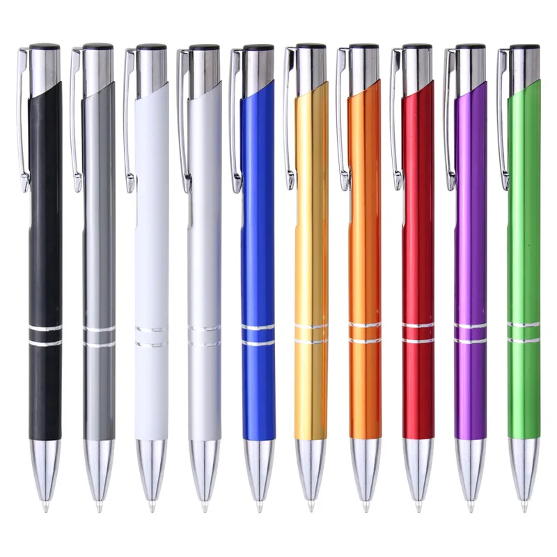 50Pcs Metal Ballpoint Pen Press Metal Pen Student Prize Small Gift Advertising Pens Aluminum Rod Pen