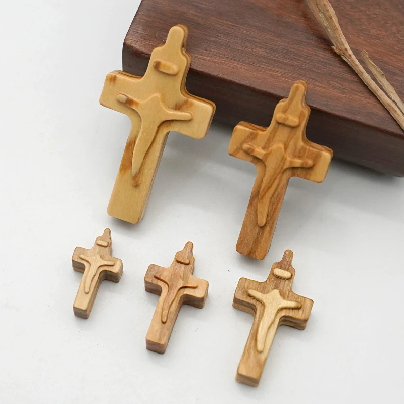 Olive Wood Carved Cross Pendant 2-4.5cm Prayer Beads Accessories DIY Handmade