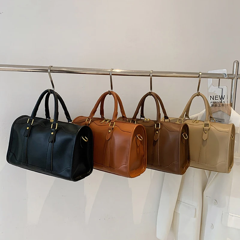 Large Capacity Tote Handle Bags Women Solid Artificial Leather Fashion Boston Crossbodybag Ladies Simple Travel Shoulder Bag