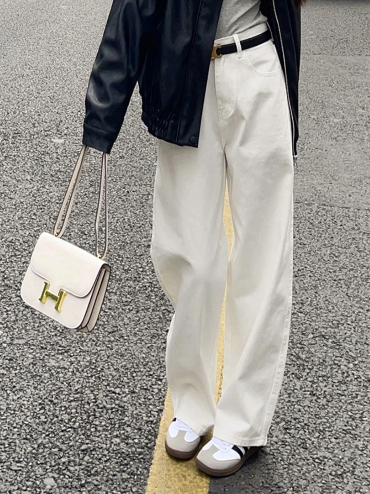 

2024 New Women's Straight Leg Jeans High Waist Loose Wide Leg Casual White Slimming Narrow Version Summer Long Pants