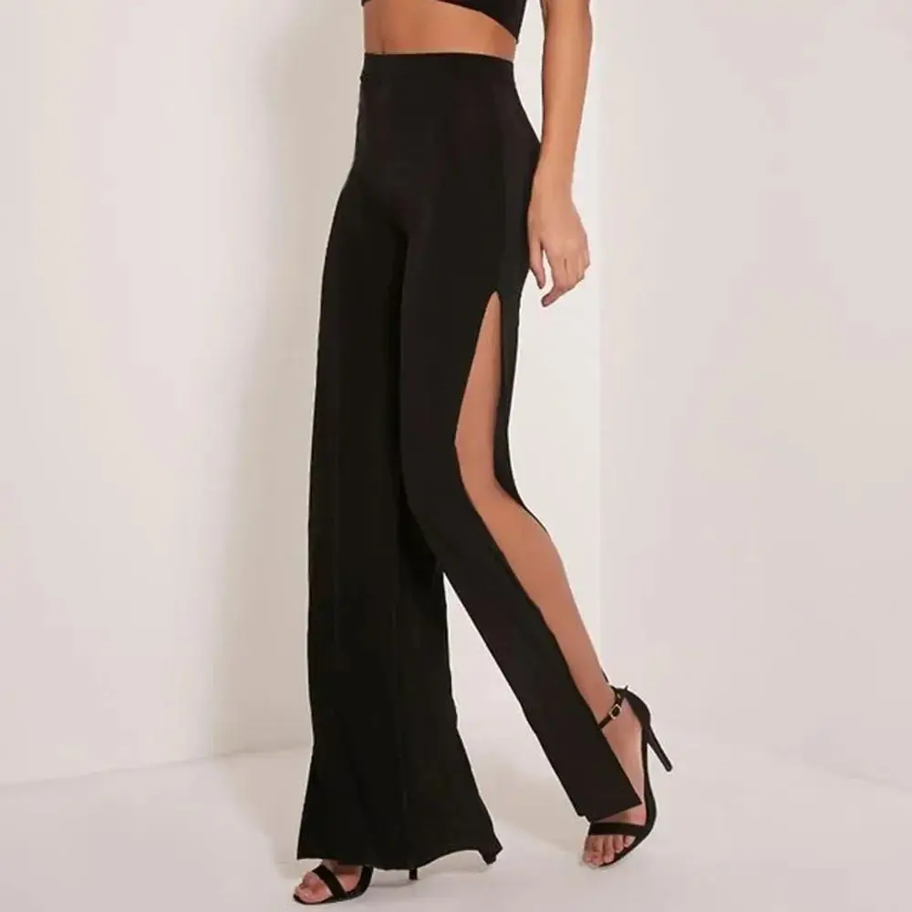High Waist Straight Leg Pants for Women Side Large Slit Casual Trousers Long Pants Fashionable Ladies High Waist Pants