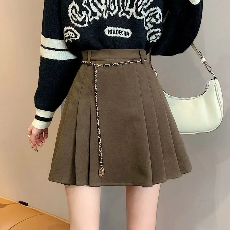 

Юбки женские летние мини-плиссированные с цепочкой и высокой талией для студентов, универсальные, новинка, горячая распродажа, стильный классический корейский стиль Юбка Женская