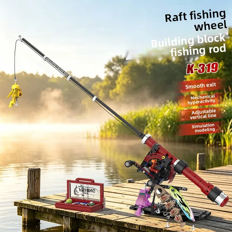 Mini Drum Spinning Wheel Baiteastered Raft Wheel Fishing Rod Building Block Model Spool with Line FUnny Fishing Game Toy Gift