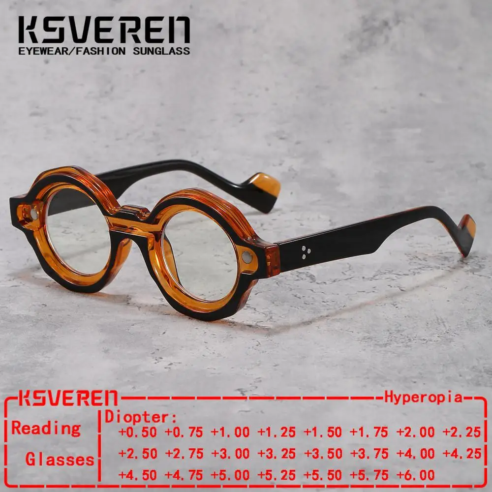 Unisex Runde Dickrahmige Blaulichtfilter-Lesebrille, Retro Optische Gleitsichtbrille, Dioptrien +0,5 bis +6,0