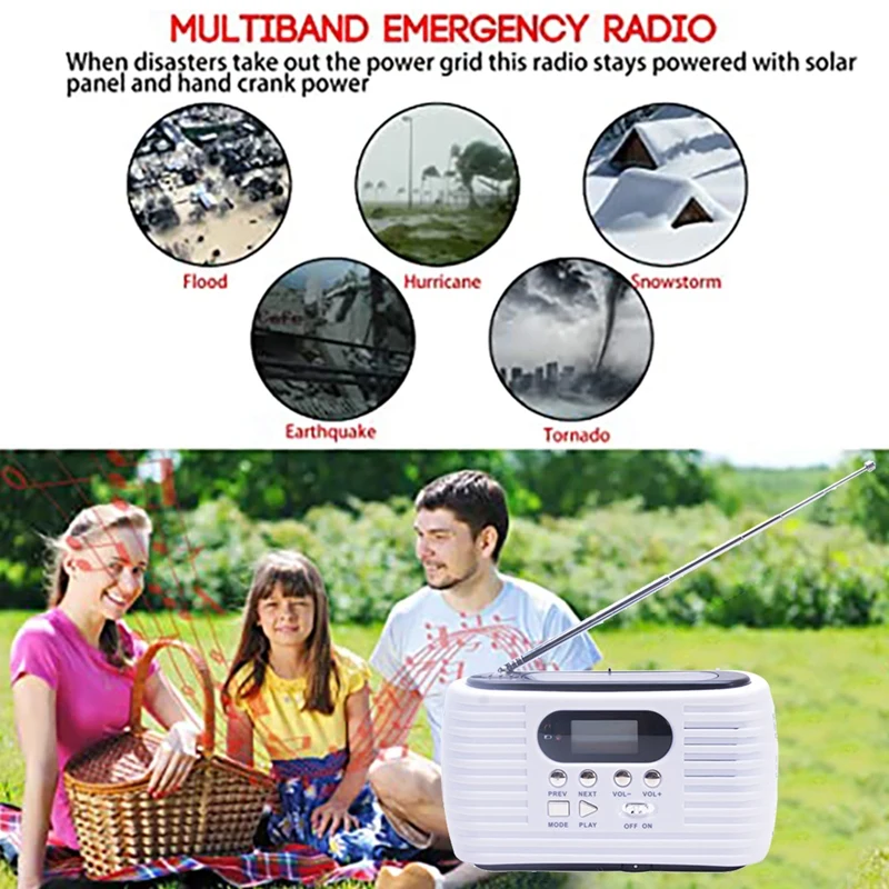 D323 Solar Hand-Cranked Radio Portable Multi-Function Card Screen Display LED Flashlight Radio For Outdoor Emergency