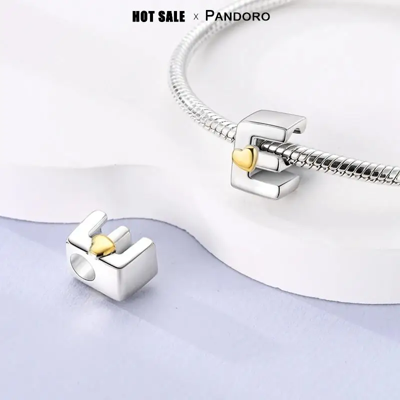 2024 New 925 Silver Letter Beads A-Z 26 Letters Heart-Shaped Beads Fit Pandora Original charm Bracelet DIY Silver Plata