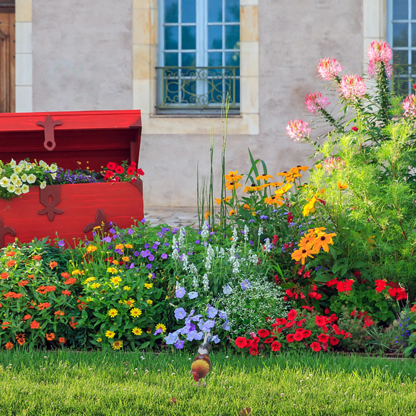 ديكور حديقة واقعي مقاوم للأشعة فوق البنفسجية، سهل التركيب، علامة ساحة الدجاج، زينة الفناء