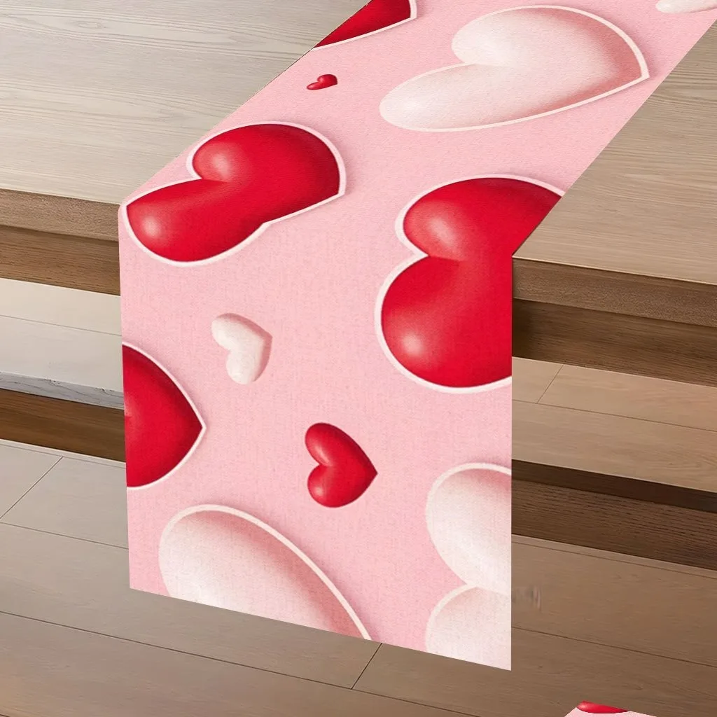 

Красный и белый дизайн в форме сердца, розовая скатерть с романтическим принтом, креативный настольный флаг, подходящий для праздничной столовой и вечеринок