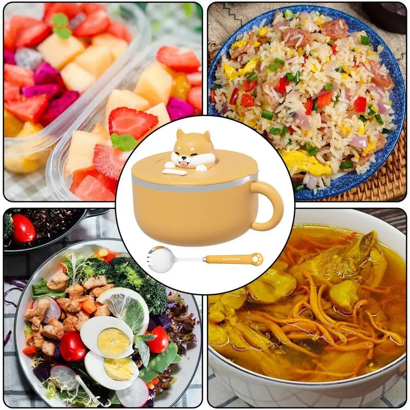 Stainless Steel Instant Noodle Bowl Anti-Scalding Ramen Salad Lunch Box Pancake Shaper Dustproof Cooker Cup With Forks Spoon