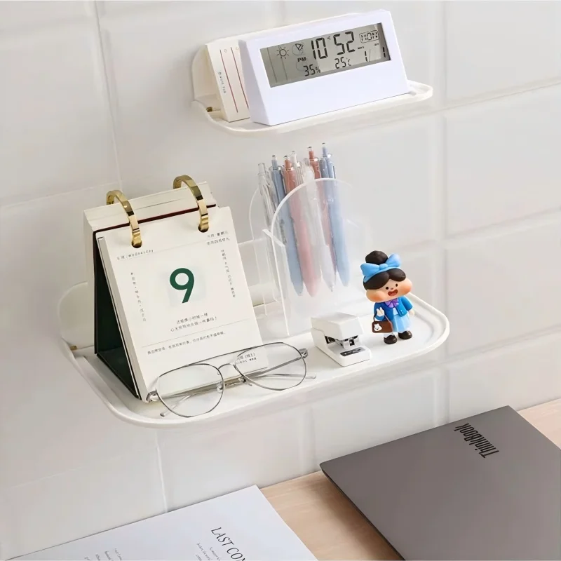 

Foldable Wall Mounted Shelf Kitchen Organizer Toilet Bedside Mobile Phone Rack Non Perforated Dormitory Storage for Bathroom