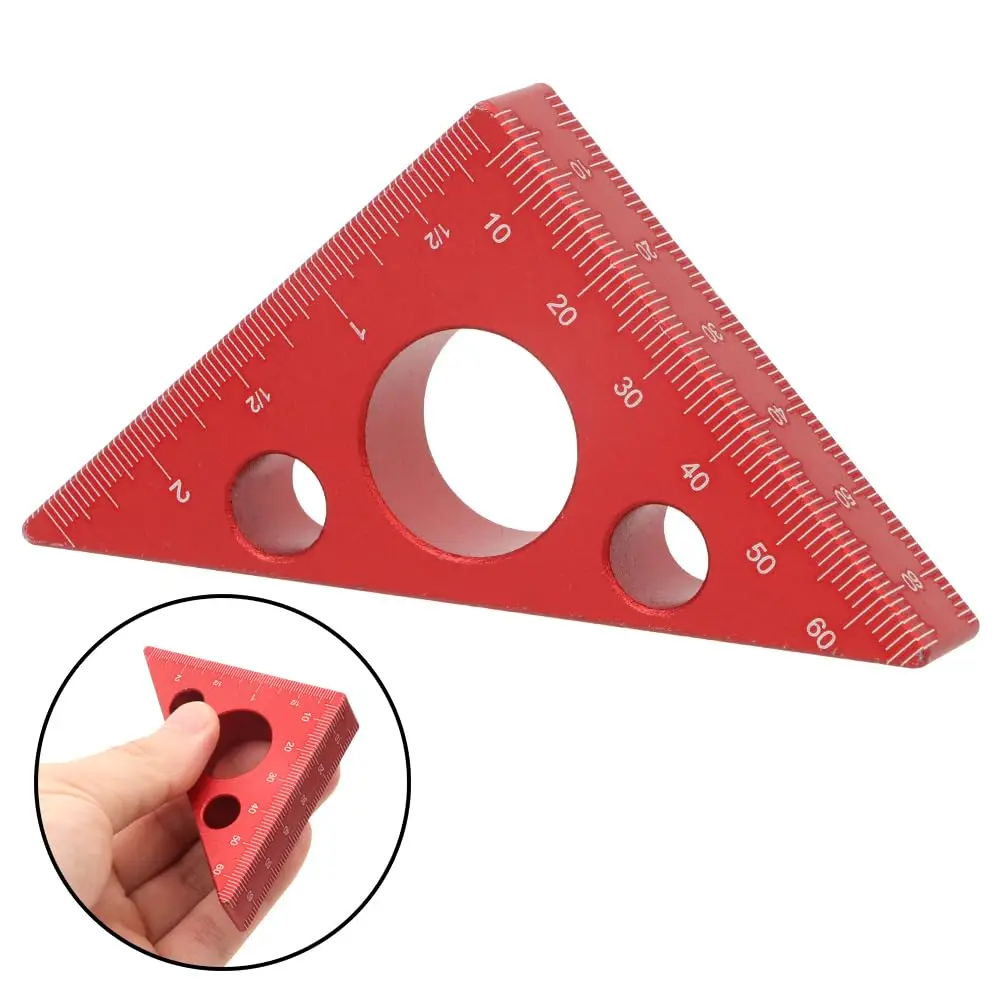 aluminio alloy thickened triangle ruler regua de medicao de alta precisao 45 ou 90 graus layout imperial e metrica direita 01