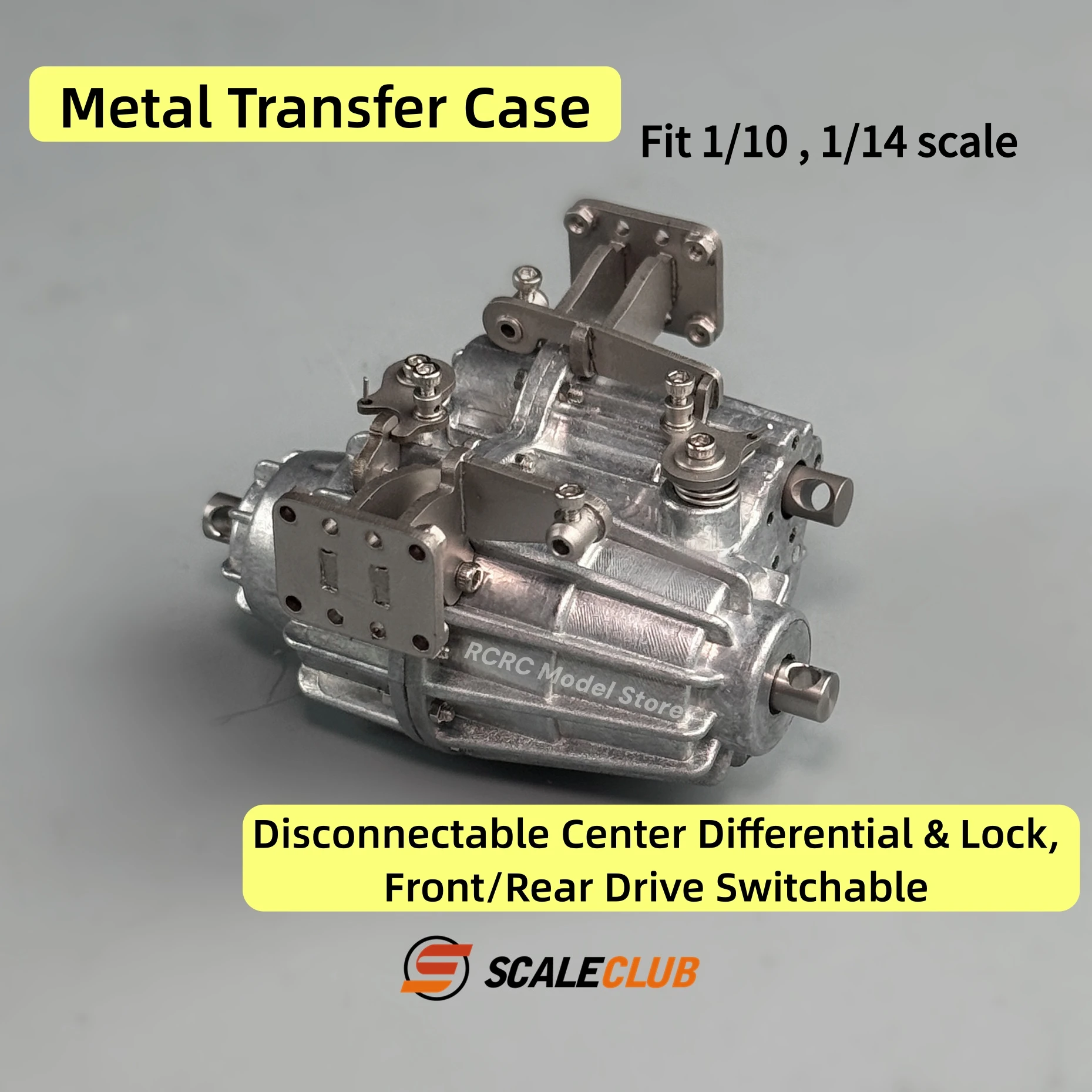 Metal Transfer Case w/ Lockable Center Diff & Drive Disconnect, F/R Drive Switch for 1/10 1/14 Crawler/Off-Road/Truck Scaleclub