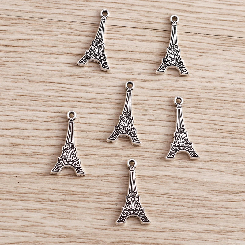 Tusember 50 Stück Legierung 10*18mm Eiffelturm-Anhänger für handgemachten Modeschmuck, Urlaubssouvenirs, DIY-Halsketten, Ohrringe – Detail 3