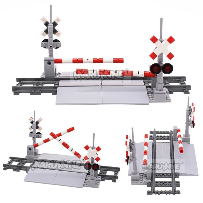 Marumine Bricks MOC Train Crossing Railroad Aisel Model Set Sliding Bar with 53401 Straight Tracks City View Building Blocks Toy