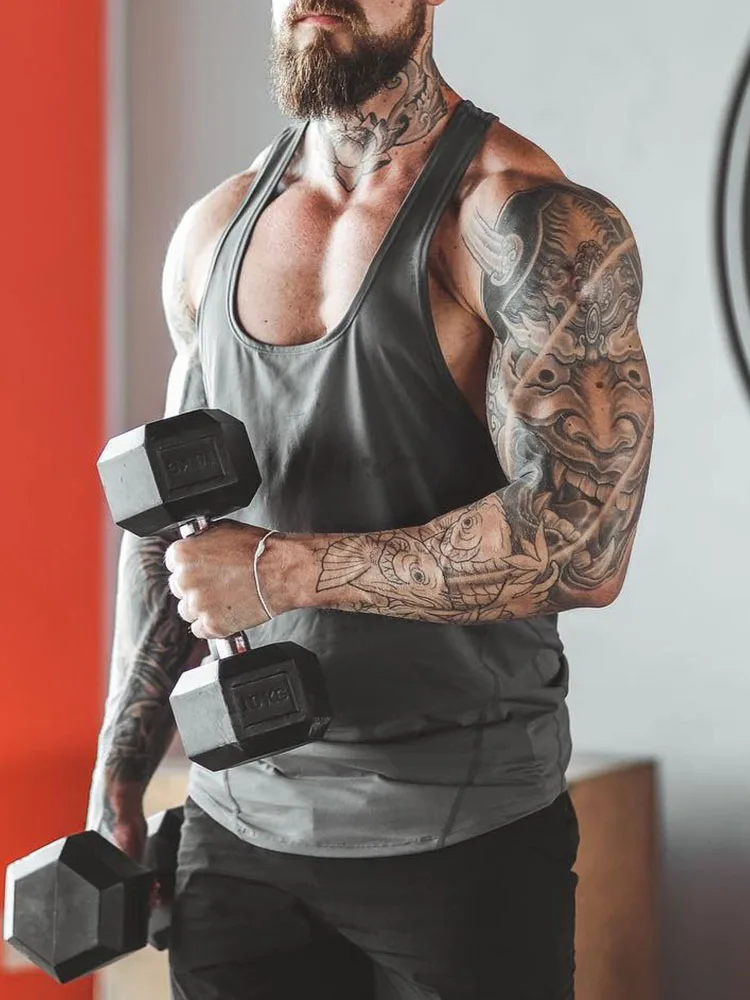 Mens Gym Stringer Tank Top – Muscle Fit Sleeveless Workout Shirt, Deep Scoop Neck Racerback for Bodybuilding & Training