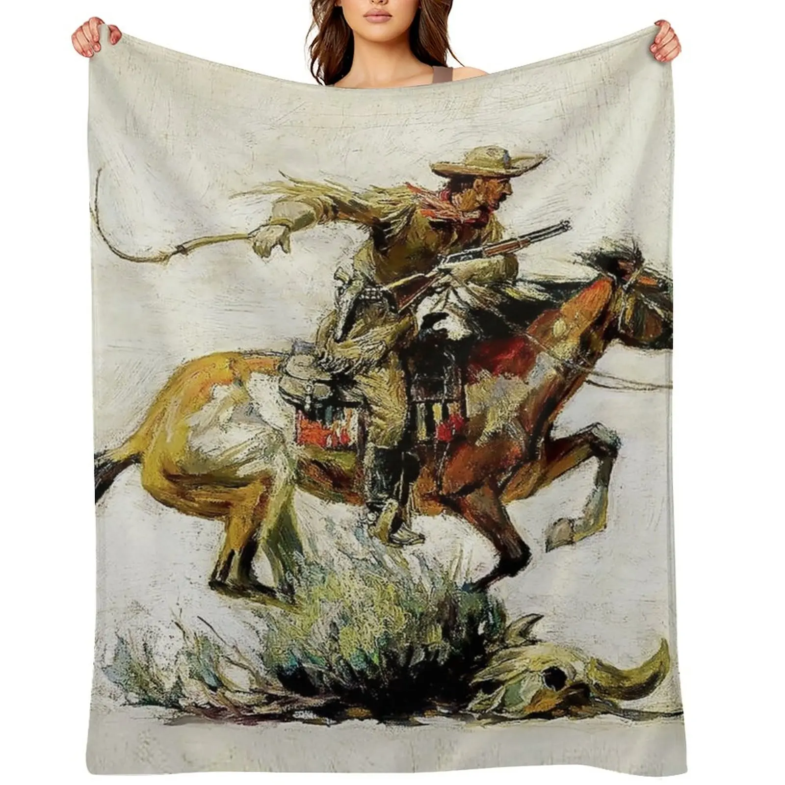 

aWinchester Horse and Ridera by Philip R Goodwin Throw Blanket Single valentine gift ideas Luxury Thicken Tourist Blankets