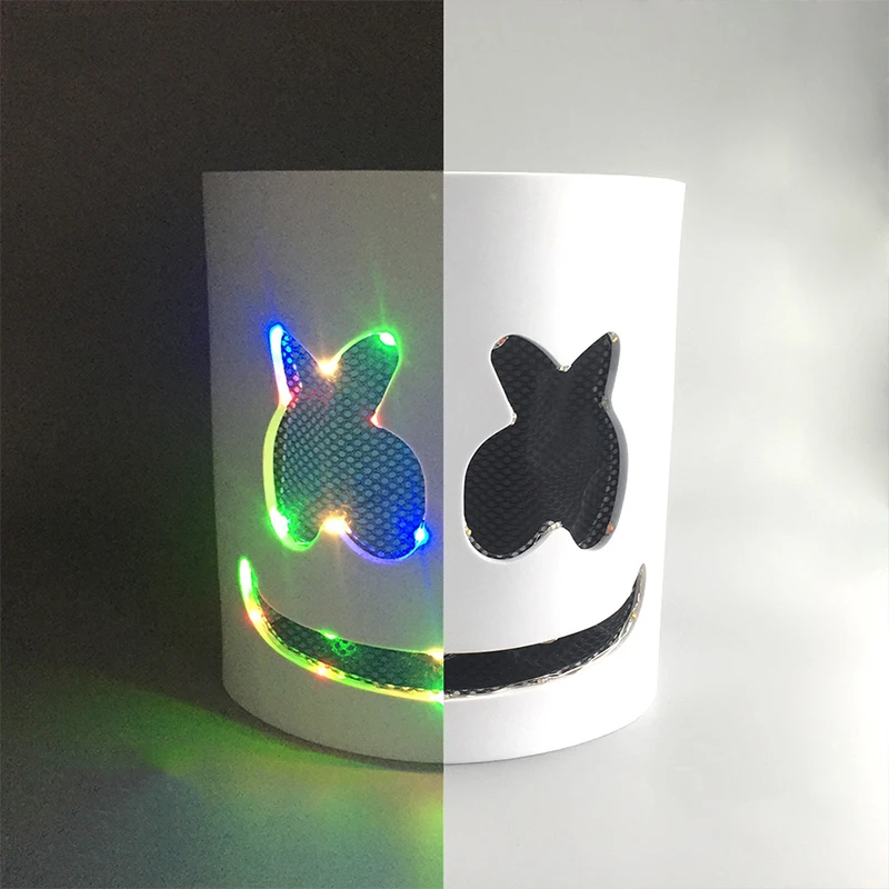 Maska DJ Marshmello LED na Halloween świąteczna wieczorowa maska światła do maskarady Cosplay dekoracja nakrycia głowy DIY Marshmallow