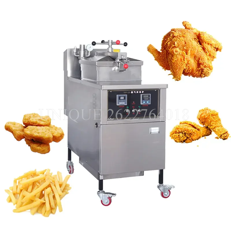 Gas Pressure Fryer High Voltage Gas Stainless Steel Electric Heating Fried Chicken Equipment with Oil Pump Filtration System