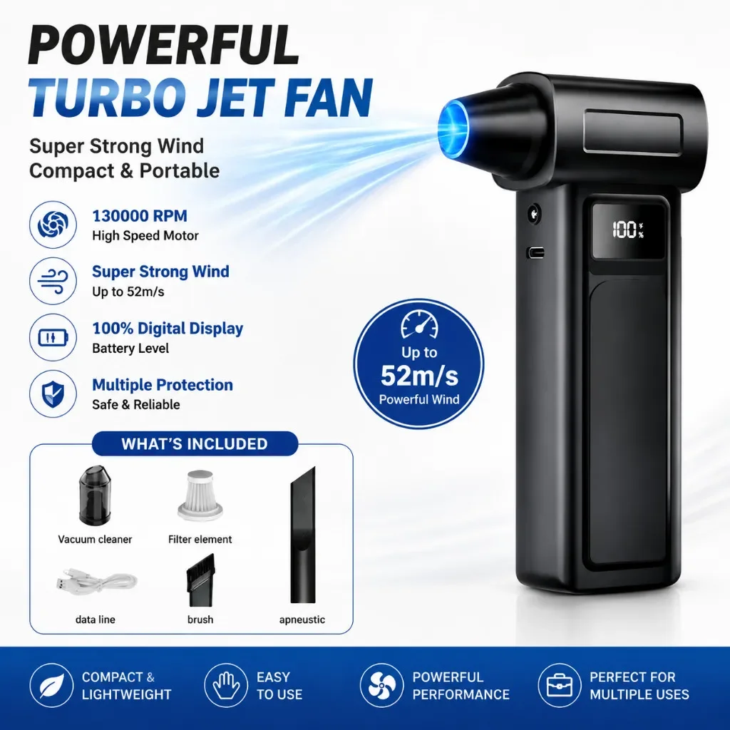 High Speed Turbine Blower Electric Air Duster Cordless Jet Fan Portable Cleaning Tool for Car Detailing PC Keyboard Outdoor Use